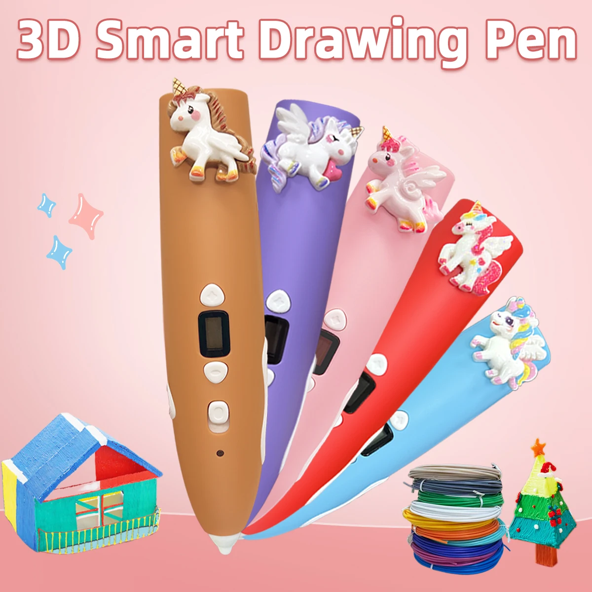 New Unicorn Low-Temperature 3D Printing Pen with 9M PCL Filament Children's Toy Popular Online Celebrity Birthday New Year Gift