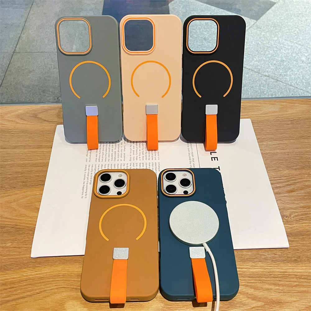 마그세이프 마그네틱 폰 그립 실리콘 핑거 스트랩 케이스 아이폰 17 에어 16 프로 맥스 15 14 플러스 13 12 11 소프트 커버