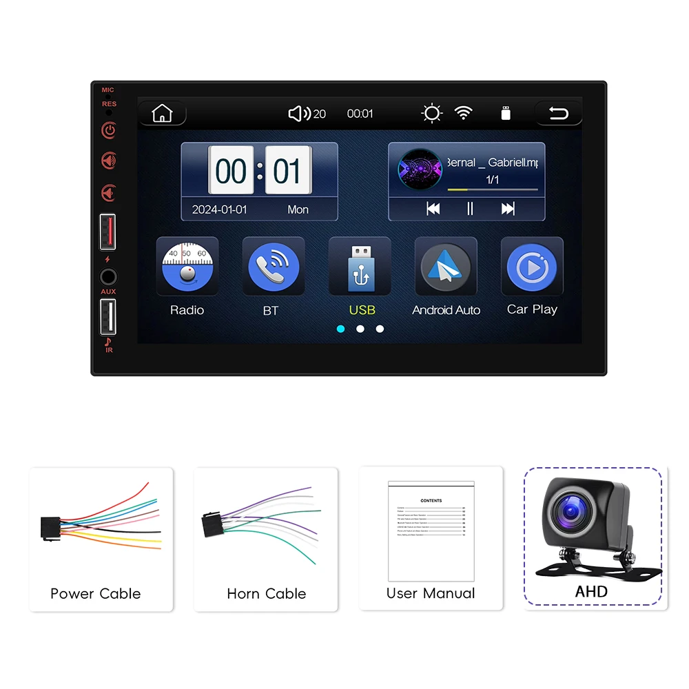 Podofo 7 "2din draadloze CarPlay MP5-speler Draadloze Android Auto Universele hoofdeenheid FM Stereo HD touchscreen multimediaspeler