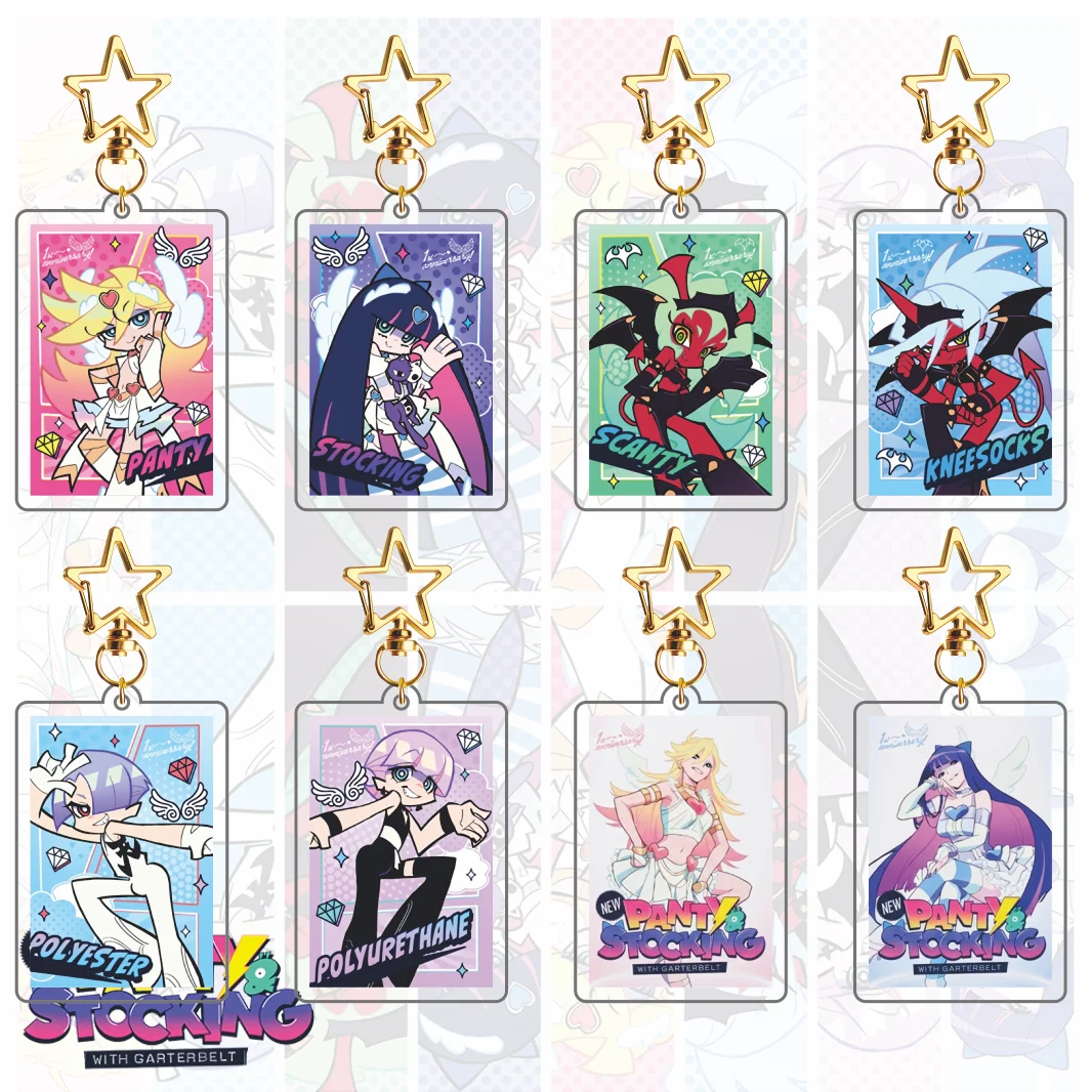 New PANTY & STOCKING with GARTERBELT 1st Anniversary Acrylic Keychain, Panty Stocking Cute Keyring, Anime Bag Pendant New Mercha
