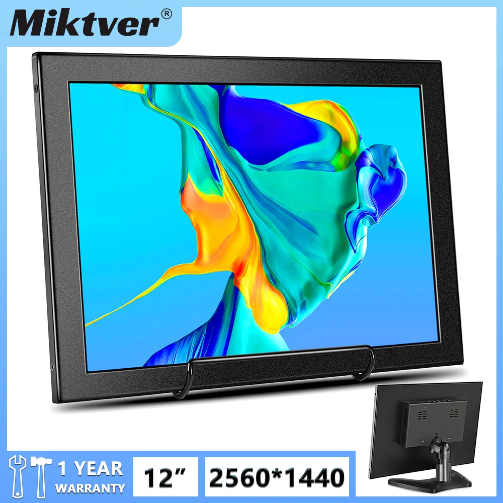 

Miktver QHD 2560x1440 2K Portable Monitor 12" Small VGA & HDMI Desktop Display for Laptop PC PS4 Xbox Gaming Support Win 7/8/10