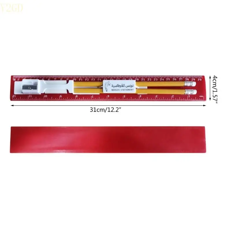 Y2GD 5 Sets All-in-One 30cm Ruler with Pencil Sharpener and Writing Supplies
