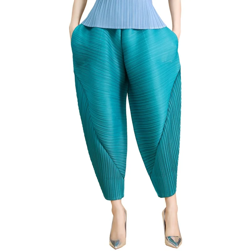 Pantalones Harem doblados para mujer, novedad de verano, pantalones Sle de nueve puntos para papá, pantalones elásticos finos informales con zanahoria