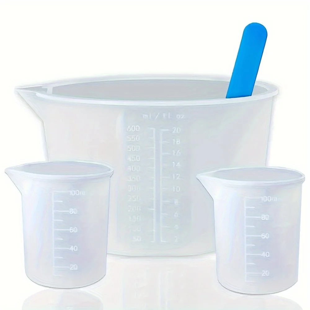 Silicone Measuring Cups, Resin Supplies With 600ml/20oz&100ml Thickening&Polishing Resin Mixing Cups, Easy To Clean, Silicone