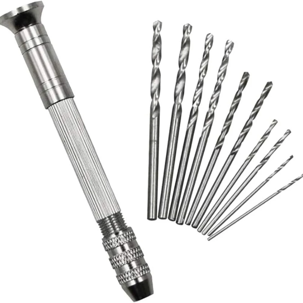 11PCS 1mm-3.5mm Hand Twist Drill Set Precision Pin Vise Hand Drill with Twist Drill Bits Set of 11 Pieces Rotary Tools For Model