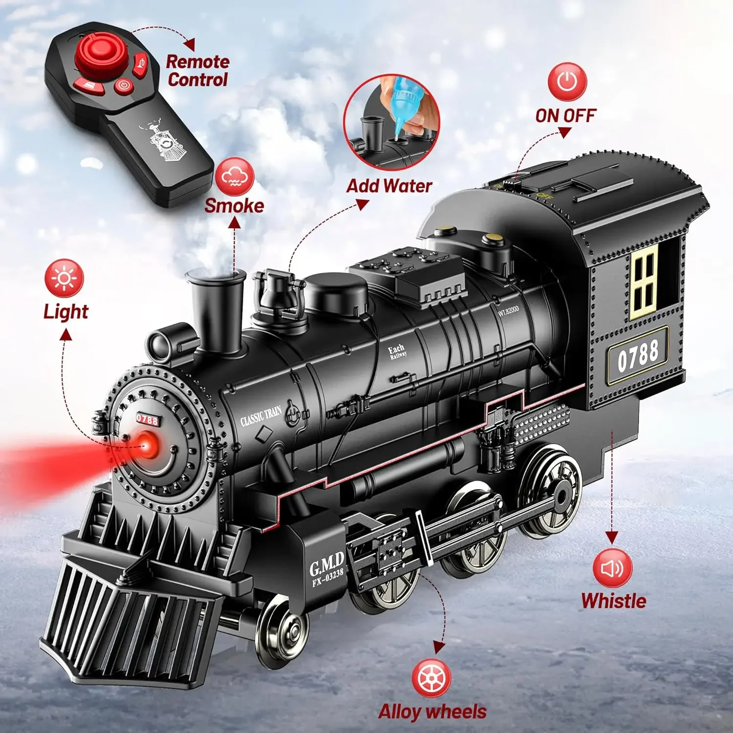 Train Set, Remote Control Train Toys with Luxury Track & Glowing Passenger Carriages, Metal Christmas Tree Train with Smoke, Lig