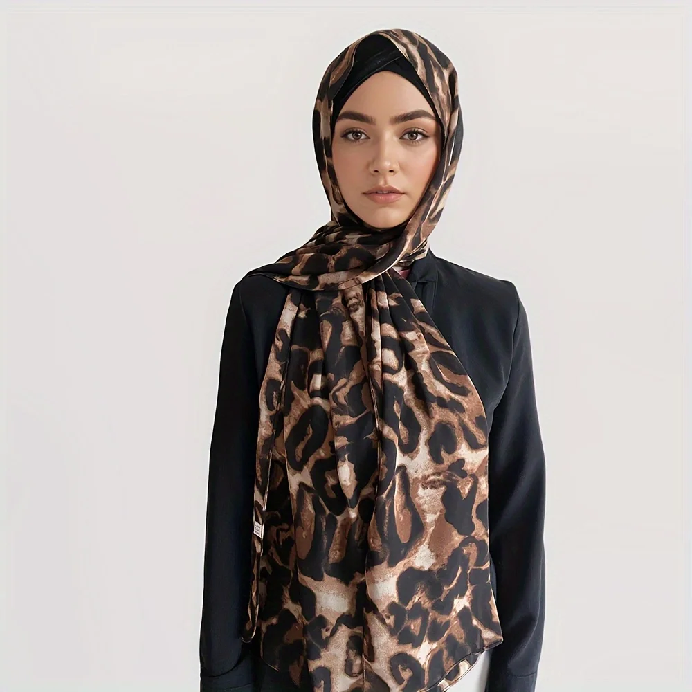 Vendita calda stampa leopardo Chiffon Hijab donne musulmane sciarpa traspirante foulard malese avvolge scialli Tudung Bawal