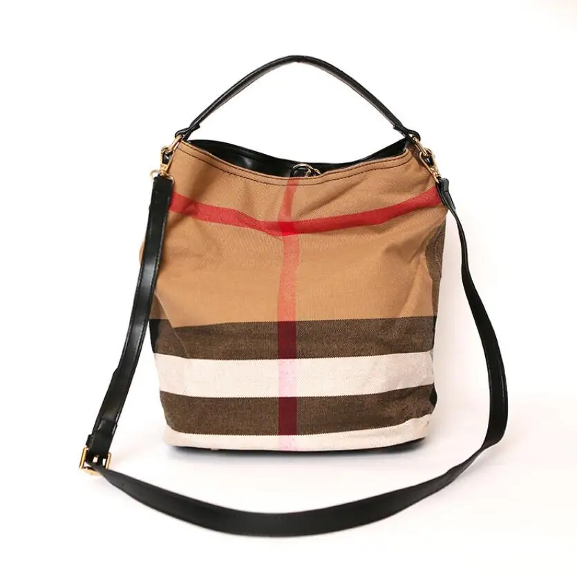 Luxury Plaid Women Shoulder Bags Multi-function Canvas Checked Bucket Bag Fashion Classical Temperament Women\'s Handbags