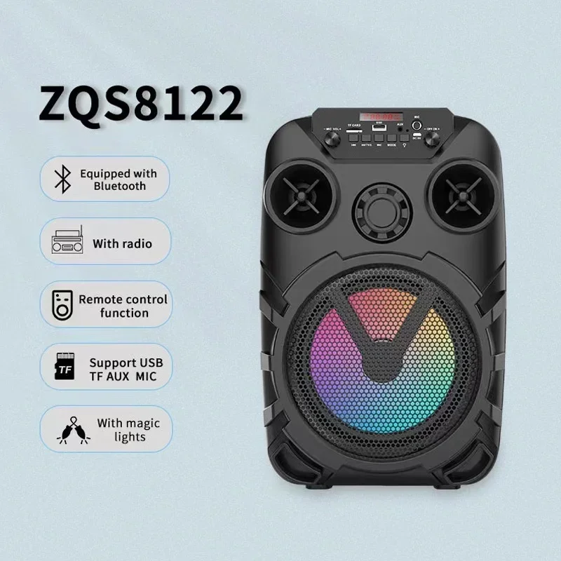 

8-дюймовый Bluetooth-динамик, уличный портативный звуковой ящик высокой мощности, 360-градусный объемный звук, сабвуфер с беспроводным микрофоном K Song USB