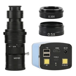 Measuring Autofocus SONY IMX307 HDMI USB Type-c U Disk Video Auto Focus Industry Microscope Camera + 200X C Mount Lens Set