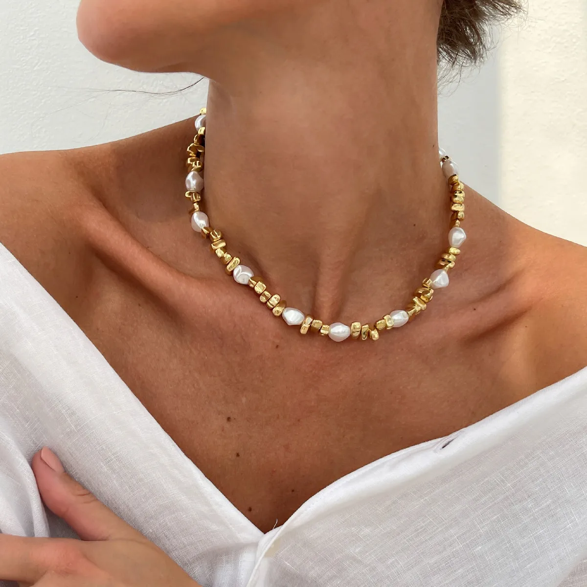 

Irregular Beaded Necklace Choker Imitation Pearl Colar Colares Necklaces Cadenas Para Mujer