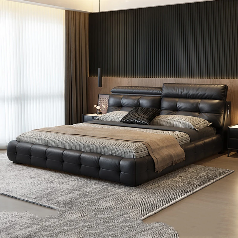 

Leather Design Modern Bed Wooden Double Space Saving Safe Bed Multifunctional Massage Letto Matrimoniale Lounge Suite Furniture