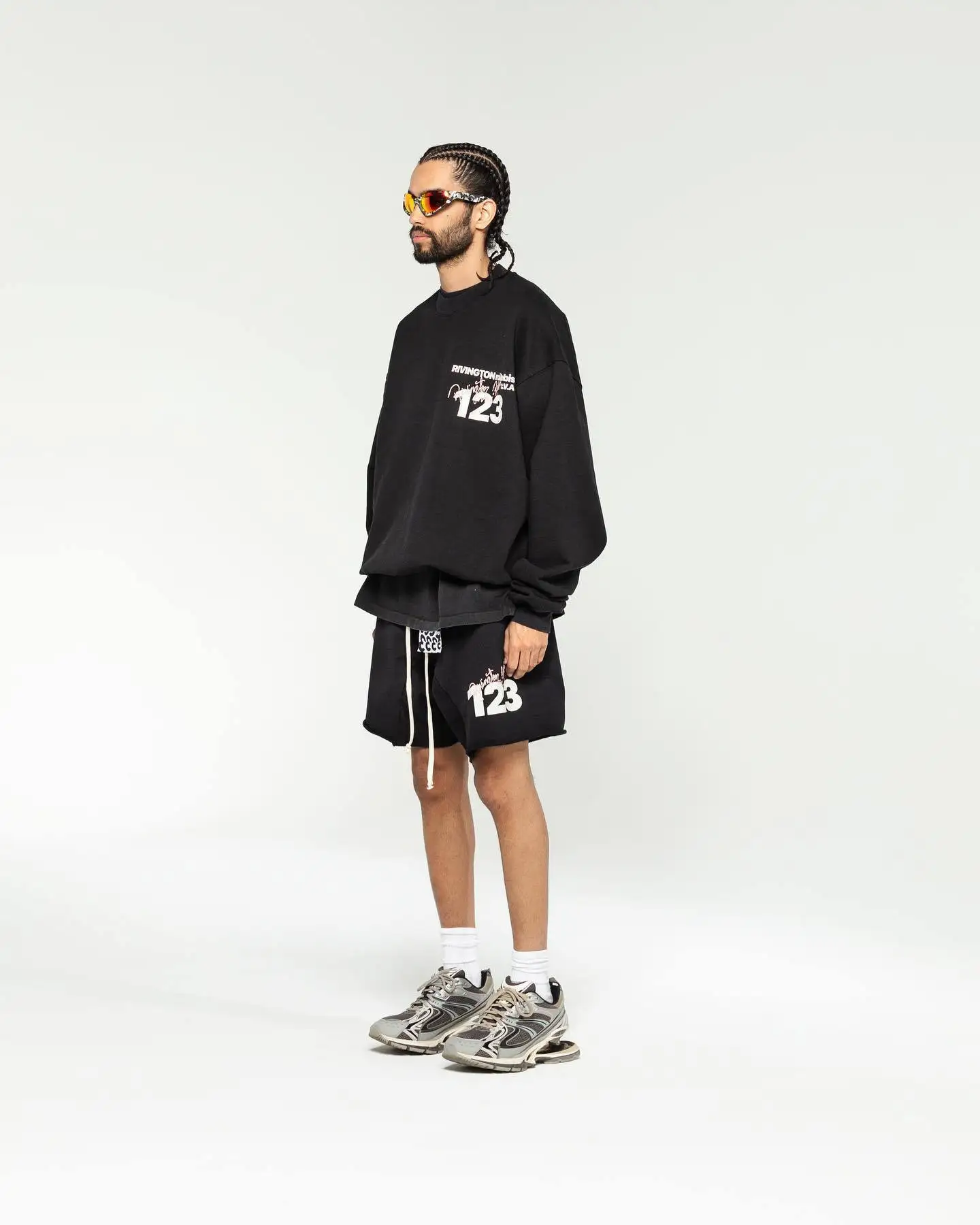 Top quality RRR123 LOGO alphanumeric print shorts high street loose casual drawstring five pants men and women tide