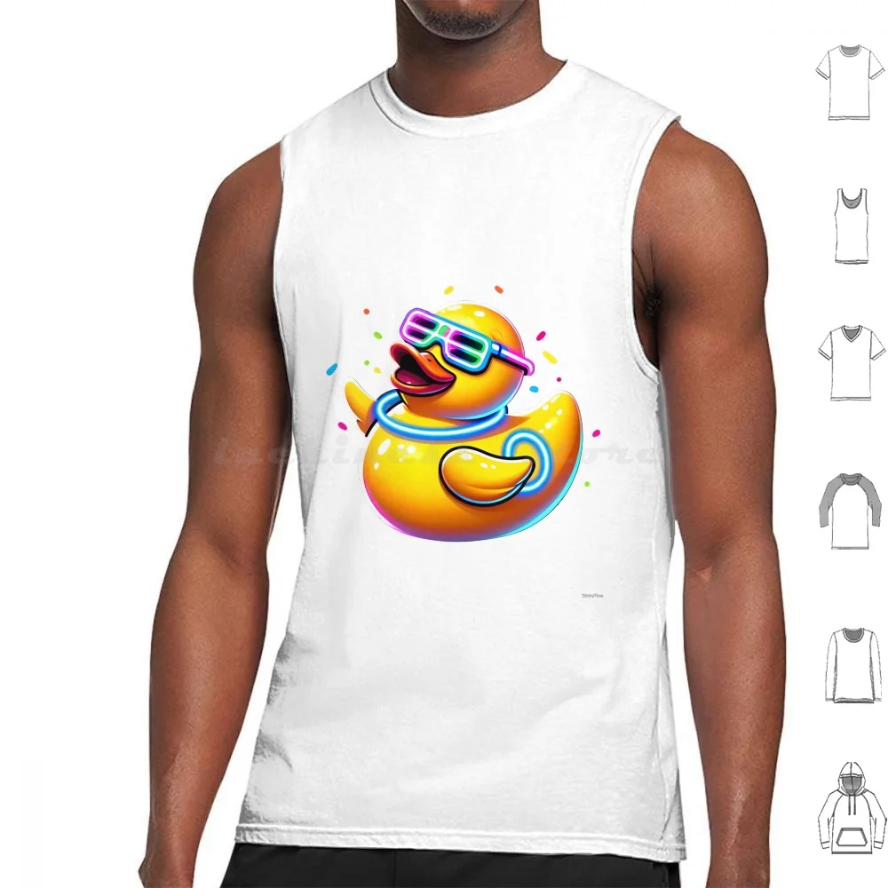 Raver Rubber Ducky Tank Tops Vest Sleeveless Rubber Duck Ducky Toy Bath Shower Rave Sunglasses Party Festival Neon Cute Raver