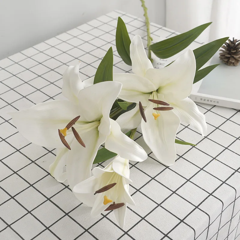 Artificial Lily Flower Bouquet, Fake Wreath Branch, Fake Branch, Real Touch, Wedding Road, Leading Stage Setting, 3Pcs