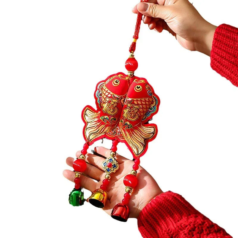 2 PCS Chinese New Year Decoration for the Year of the Horse Hanging Bell Ornament Fish Shaped Pendant