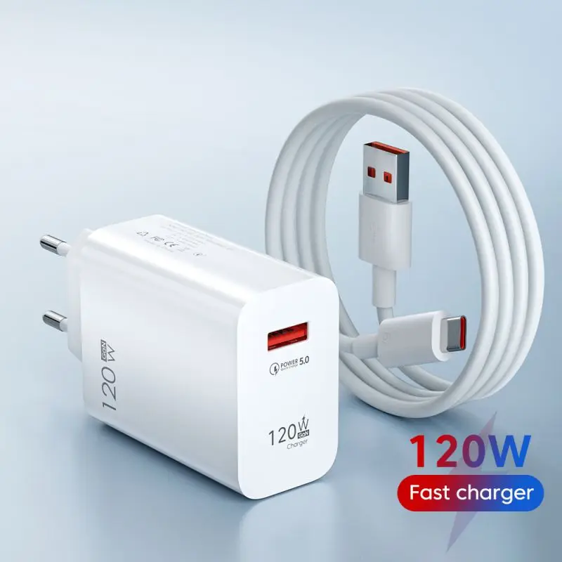 120W GaN USB Charger Quick Charge 5.0 USB C Type C Charge Cable Fast Charging Adapter for iPhone Xiaomi Samsung Huawei OPPO Vivo