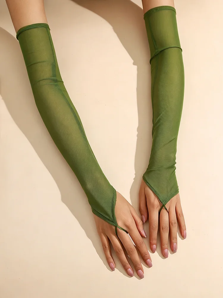 48cm Candy Color Elasticity Mesh Thin Transparent Hook Finger Long Gloves Women Sexy Party Cosplay Elegant Etiquette Opera Perfo