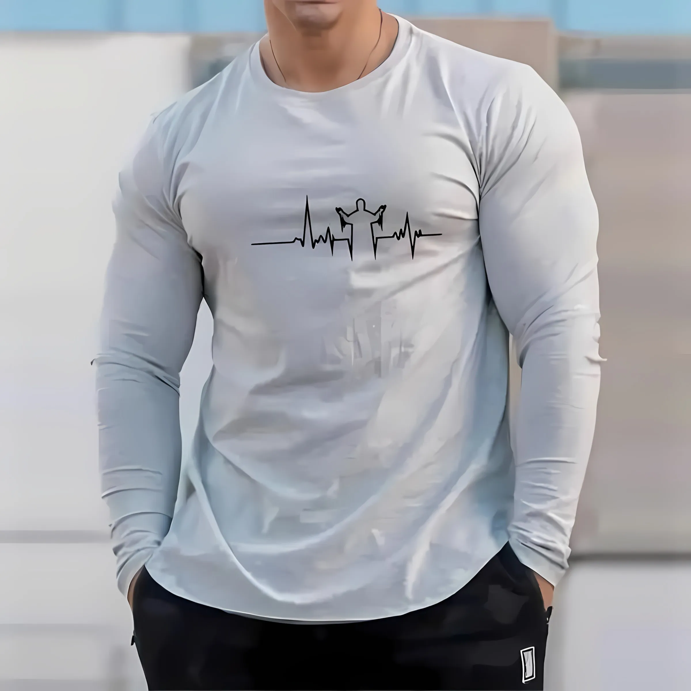 เสื้อยืดแขนยาวผู้ชายรุ่นใหม่สำหรับฤดูใบไม้ผลิและฤดูใบไม้ร่วงปี 2025 มีความทันสมัยสบายๆ และพิมพ์ลายทาง 3 มิติ