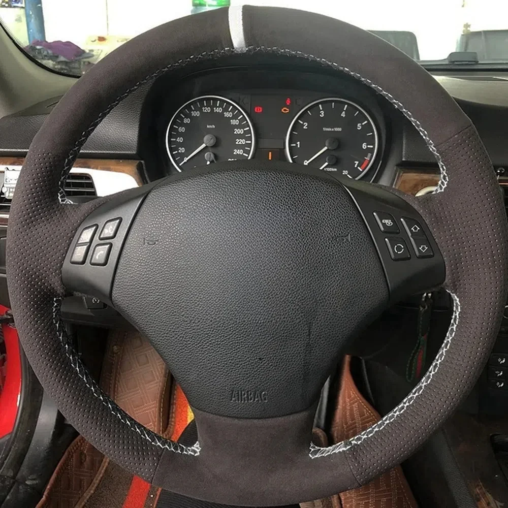 Custom Anti-Slip Suede Leather Car Steering Wheel Cover Braid For BMW 320 318i 320i 325i 330i 320d X1 E84 328xi E90 E91 2007