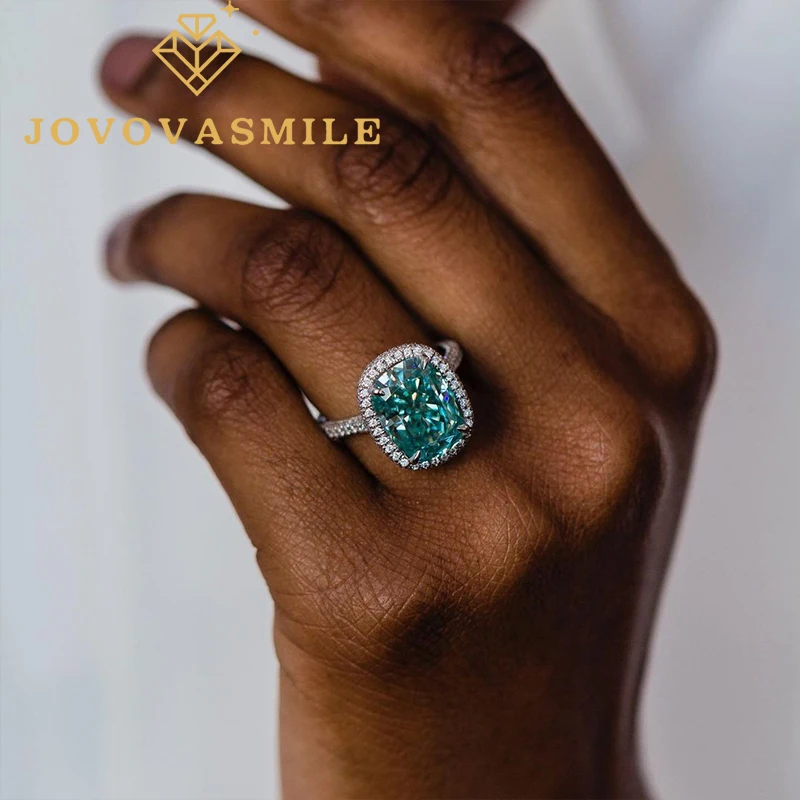 

JOVOVASMILE Moissanite Ring 6 Carat 9x11MM Cushion Cut Green Moissanite Gem Rings 18K Real Gold Ring Wedding Jewelry Anillos