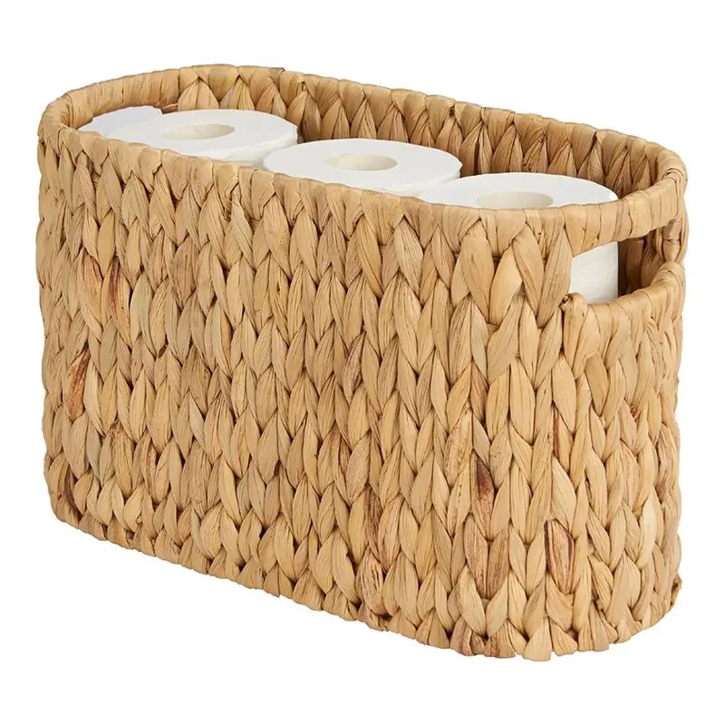 

2025 Trend Water Hyacinth Wicker Storage Holder For 6 Rolls Toilet Paper- Built-In Handles, Toilet Paper Storage Basket