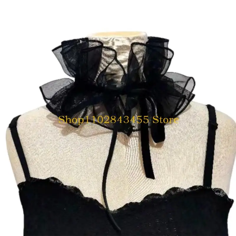 49MC Girls Sheer Ruffled Collar Drama Distinctive Aesthetics Victorian