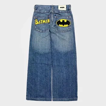 2024 yeni günlük kot kadın Y2K mektup desen baskı Retro Hip-Hop Harajuku Joker gevşek çift düz Joker Denim pantolon