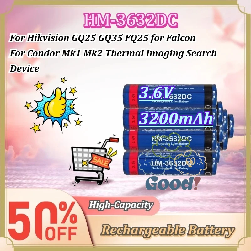 2-10PCS HM-3632DC 3.6V 3200mAh Thermal Imaging Search Device Battery for Hikvision GQ25 GQ35 FQ25 for Falcon for Condor Mk1 Mk2