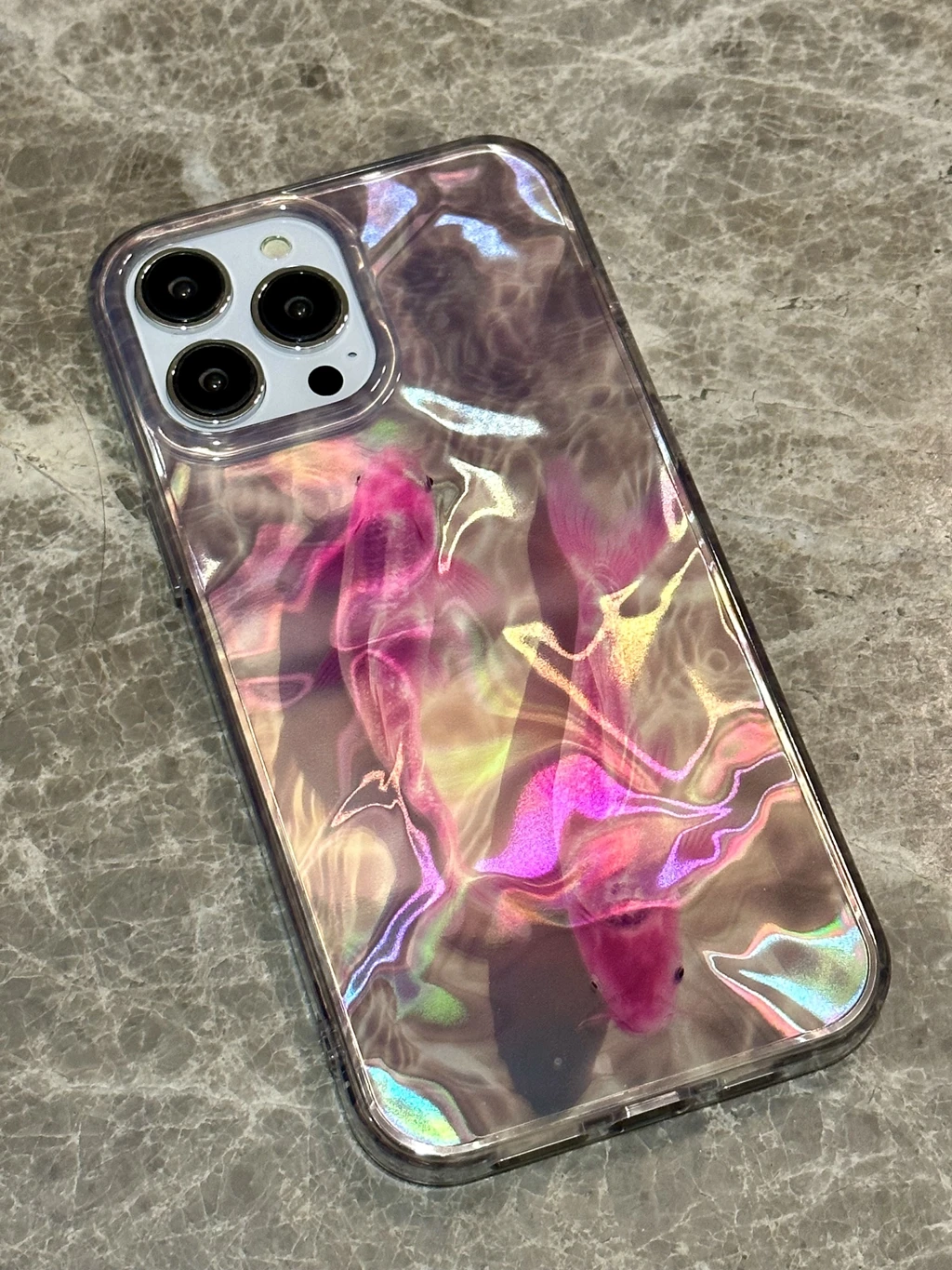 Illusory Color Pink Koi Fish Water Ripple Pattern Shockproof Protective Phone Cover Case For iPhone 16 15 14 13 12 11 Pro Max