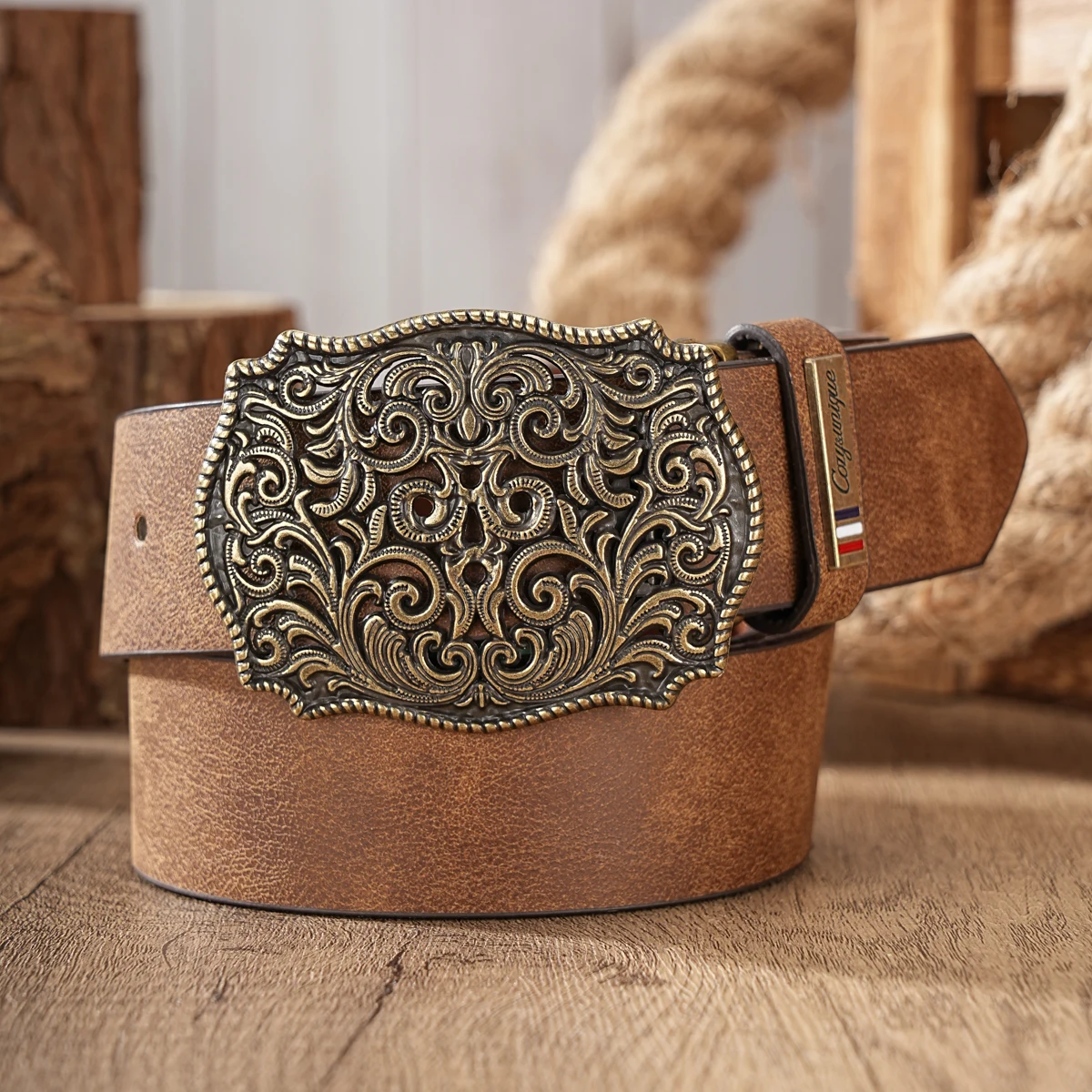 1pc Western Cowboy Style Belt - Suitable for Both Men and Women. Western Buckle PU Embossed Belt. Unique and Retro Design