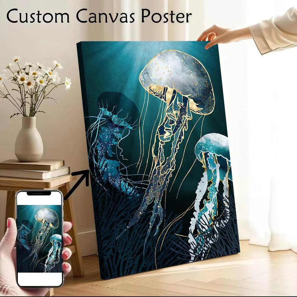 Metallic Jellyfish V Poster Customizable Printed Canvas Painting for Pictures Wall Art Room Ornaments Interior Decoration Mural