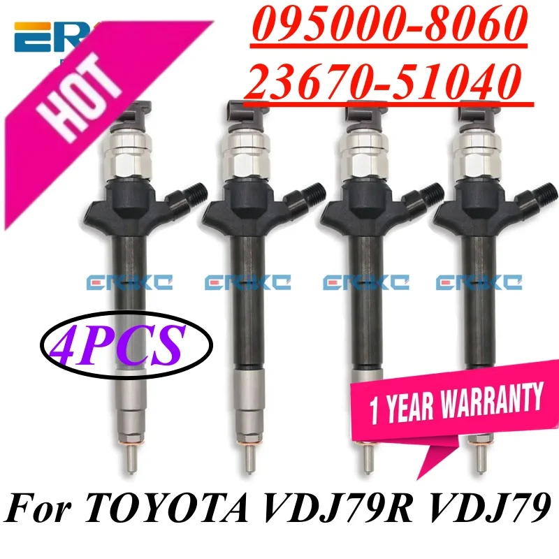 4PC 095000-8060 23670-51040 Diesel Fuel Injector 2367051040 Engine Nozzle FOR TOYOTA VDJ79R VDJ79 Engine 23670 51040