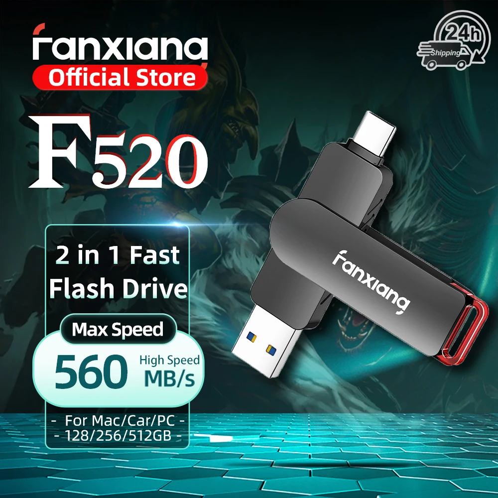 Fanxiang F520 560MB/s Solid State Pen Drive USB3.2 Flash Drive 256GB 512GB 2 in 1 Type-C High Speed Flash Drive For Laptop Phone