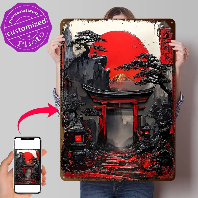 Beyond the Crimson Torii Poster Retro 3D Printed Metal Signs Customized Wall Hanging Gift for Decoration Garage Decorations Art