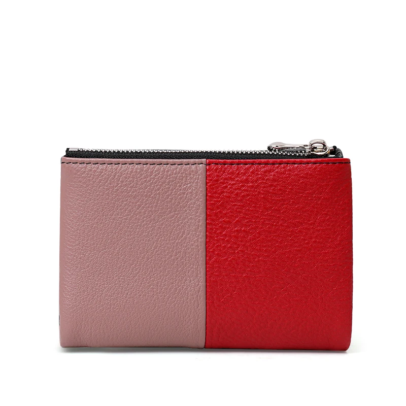 Aidrani Ladies Genuine Cowhide Wallet, RFID Anti‑scan Color Block Short Purse, Multi‑Card Slots Zipper Coin Pouch for Women