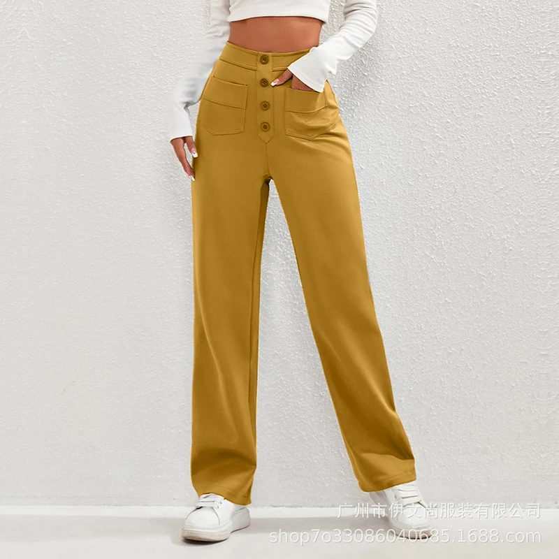 Pantalon Décontracté pour Femme, Vêtement à Jambes Larges, Couleur Unie, avec lèvent, Taille Haute, artificiel astique, Droit, pour Bureau