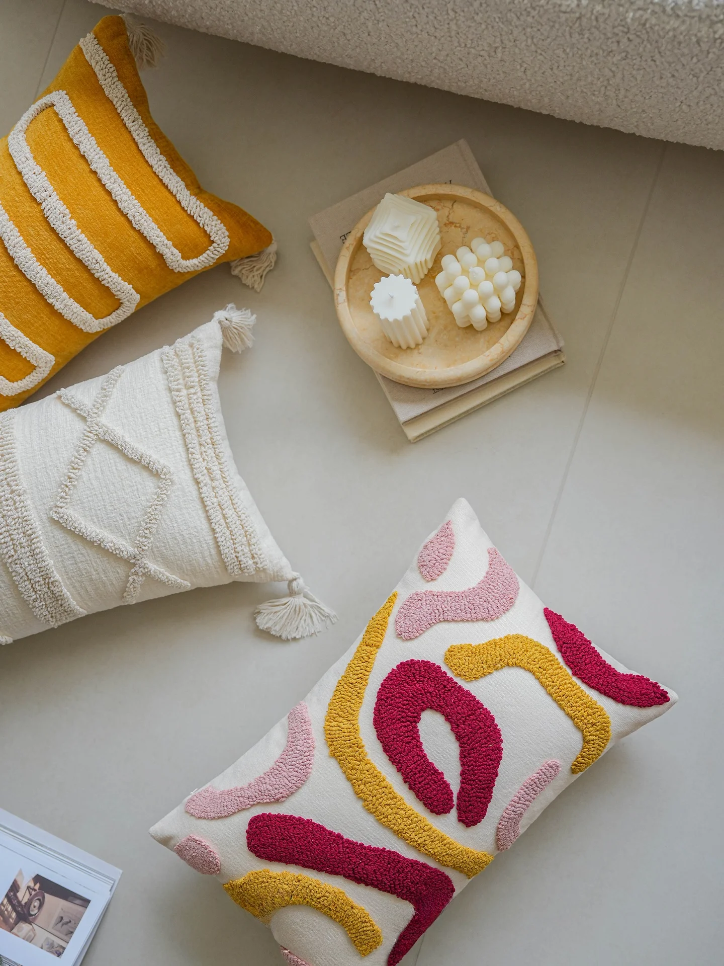 Creamy Style Yellow Embroidered Pillow Long Sofa Cushion Soft Decoration Hotel Bedside Pillow Home Decorative Pillow