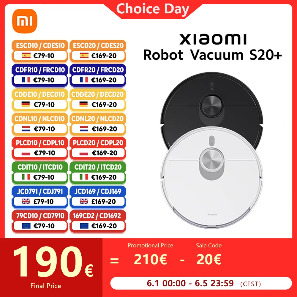 Xiaomi Robot Vacuum S20+, bis zu 170 Minuten Reinigung, leistungsstark, 6000 Pa,