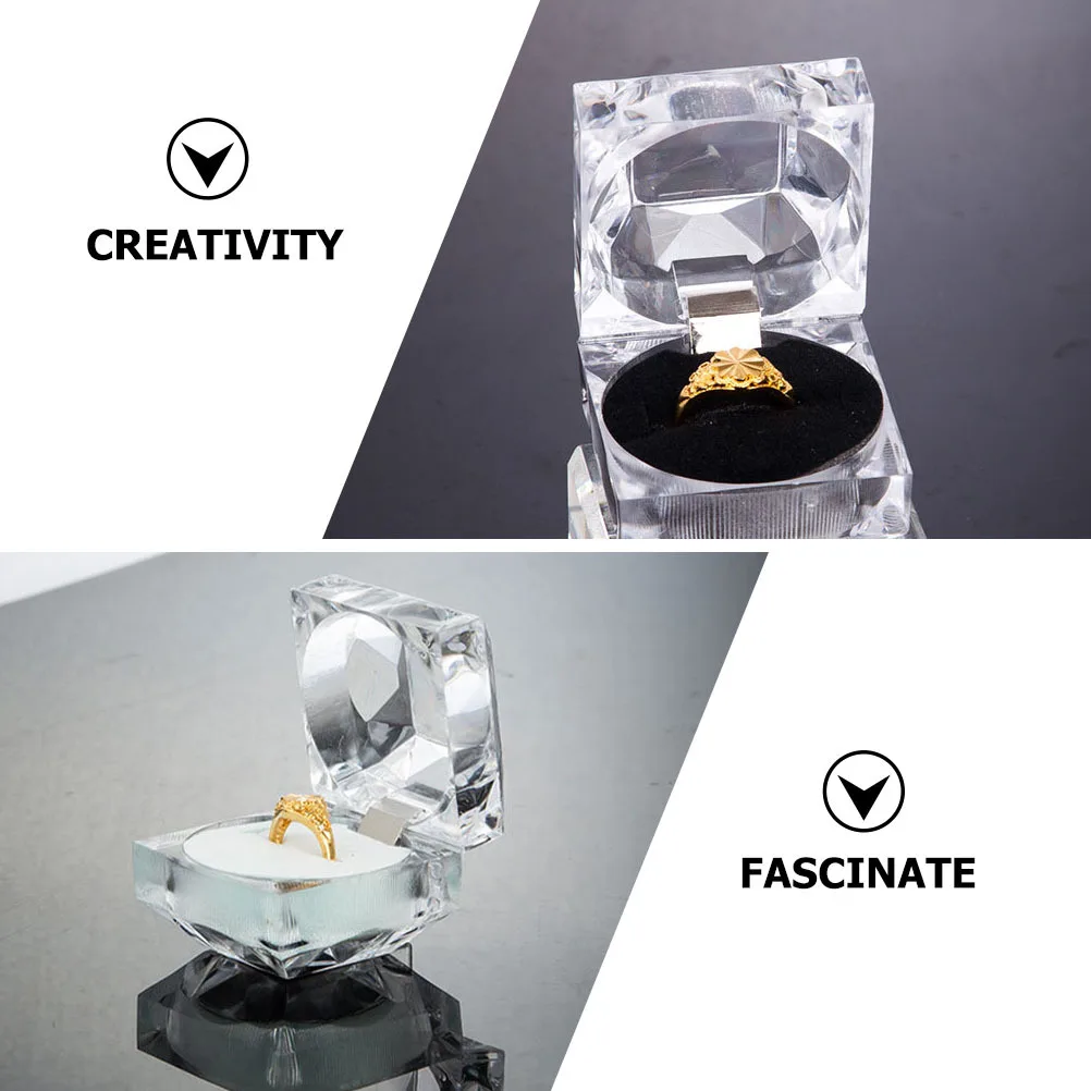 

10Pcs Jewelry Ring Box Transparent Smooth Soft Material Engagement Wedding Proposal Organizer Ring Gift Container