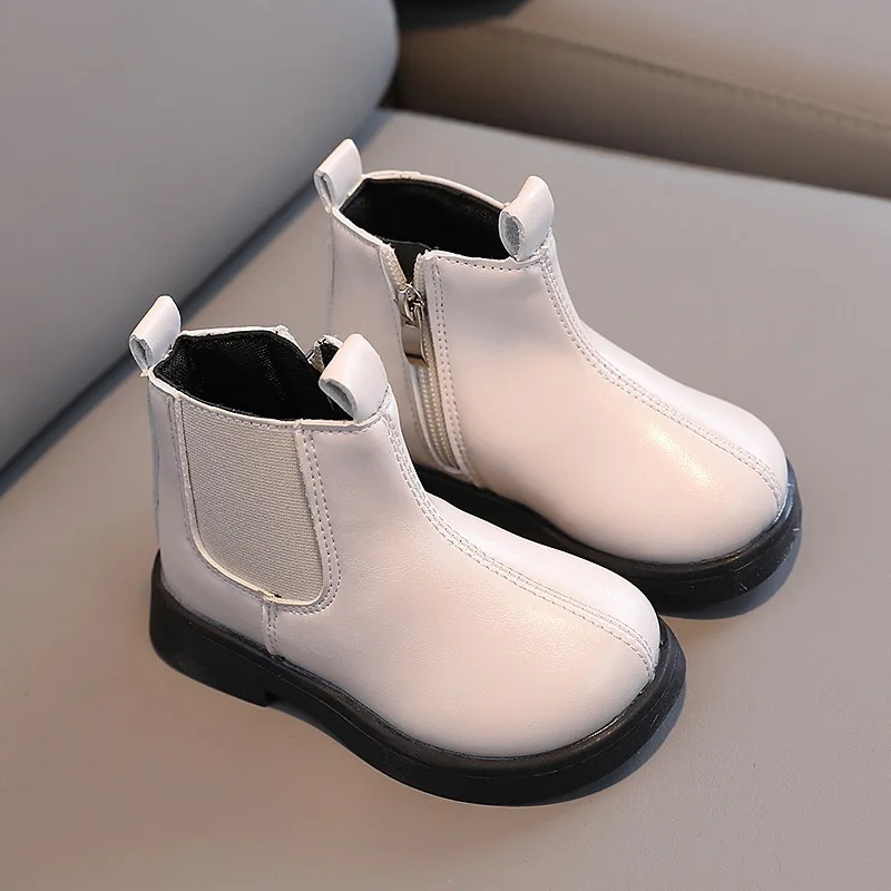 Baby Kids Short Boots Girl Pure Color Soft Leather Princess Boot Children British Style Handsome Casual Side Zipper design Shoes