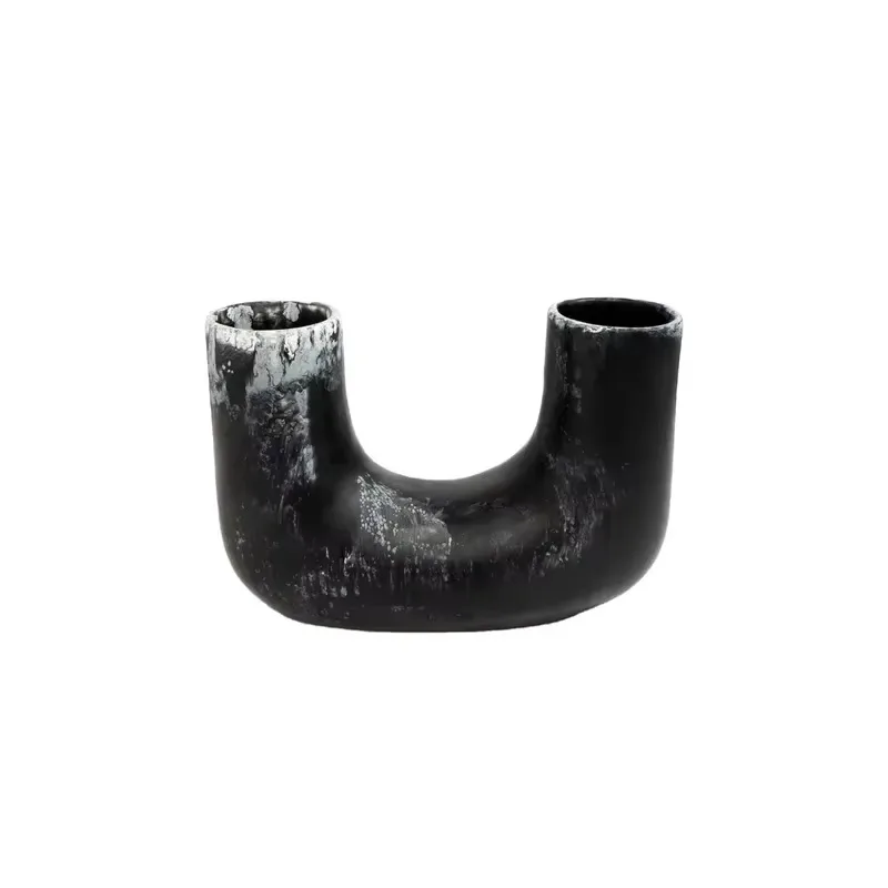 Black Swirl Resin Sculpture Vase, Eco Waterproof Modern Table Decor Ornament