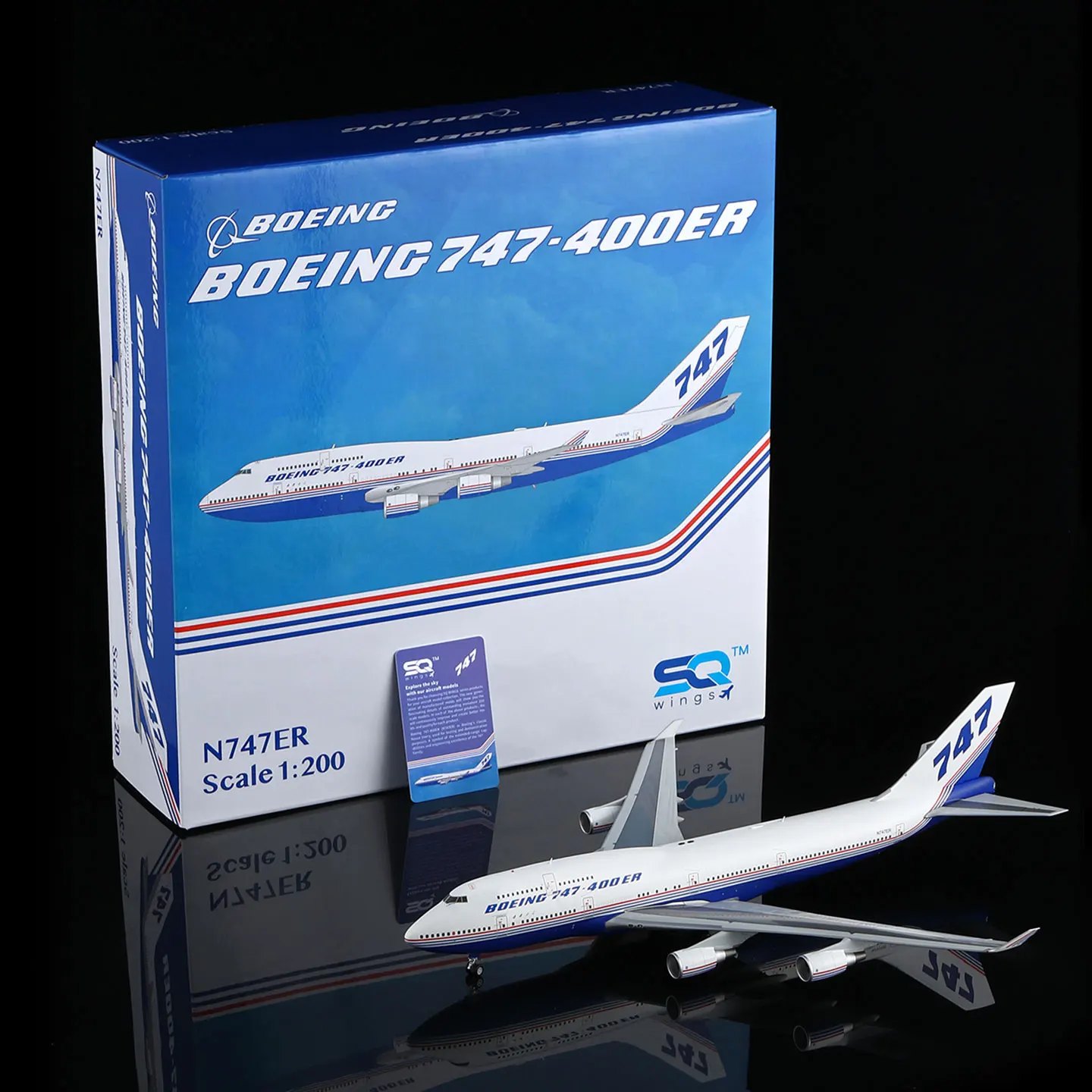 L2101 Alloy Collectible Plane Gift SQ Wings 1:200 Boeing B747-400 [House Color] Diecast Aircraft Jet Model N747ER With Stand