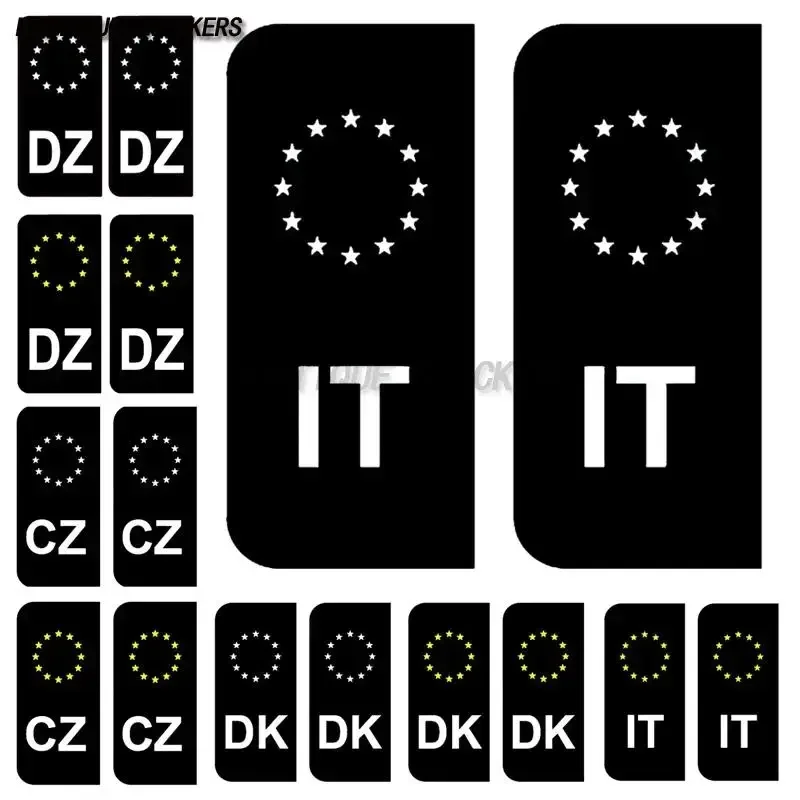 2Pcs Set 2D Flat EU Country Code Waterproof UV Resistant Vinyl Sticker for Car Exterior Decor Holiday Gift