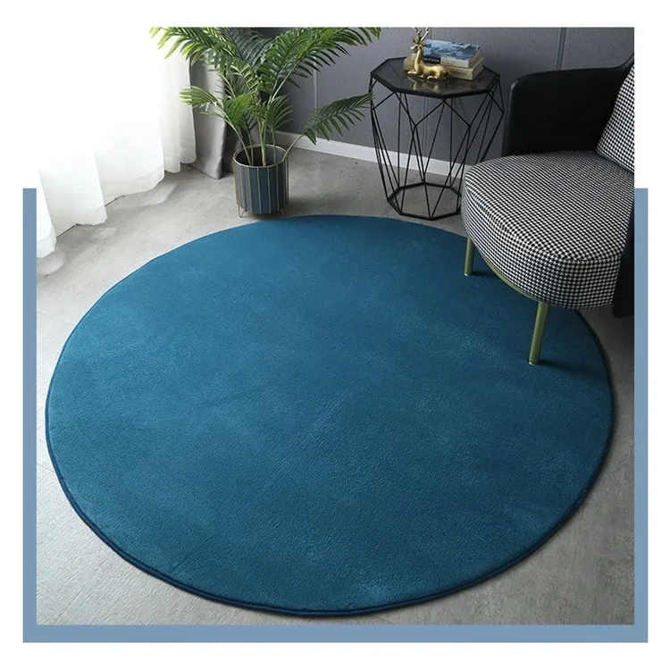 Tapis rond de style nordique bleu uni pour la décoration de la maison, salon moderne, tapis de table basse, tapis de ramper pour enfants, minimaliste