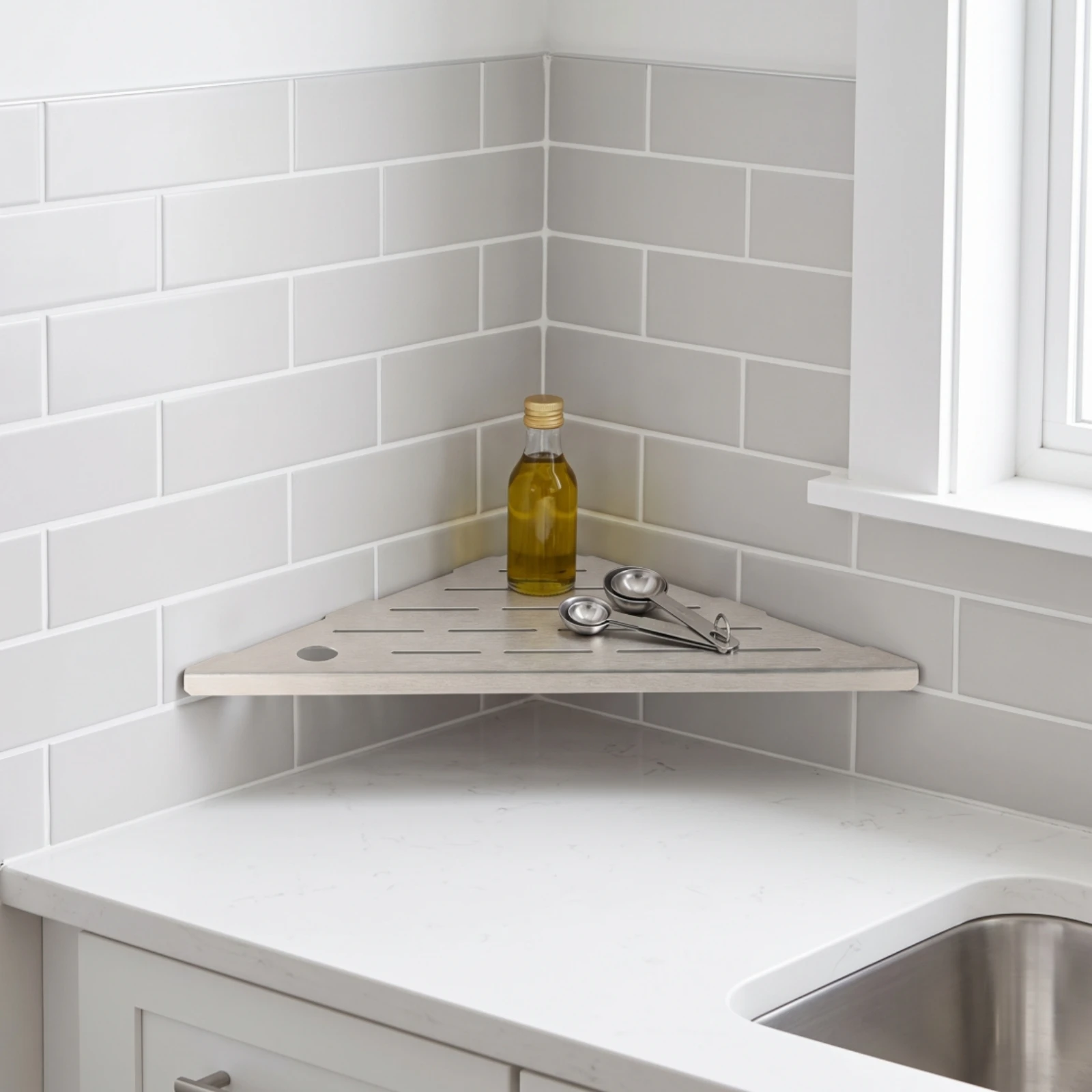 Corner Shelf with Slotted Surface Slim Embedded Corner Shelf Bathroom Organizer Rustproof Sturdy