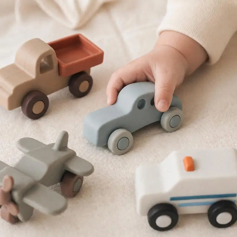   4Pieces Rubber Car Infant Teething Toy Colorful Vehicle Teether Soothing Toy