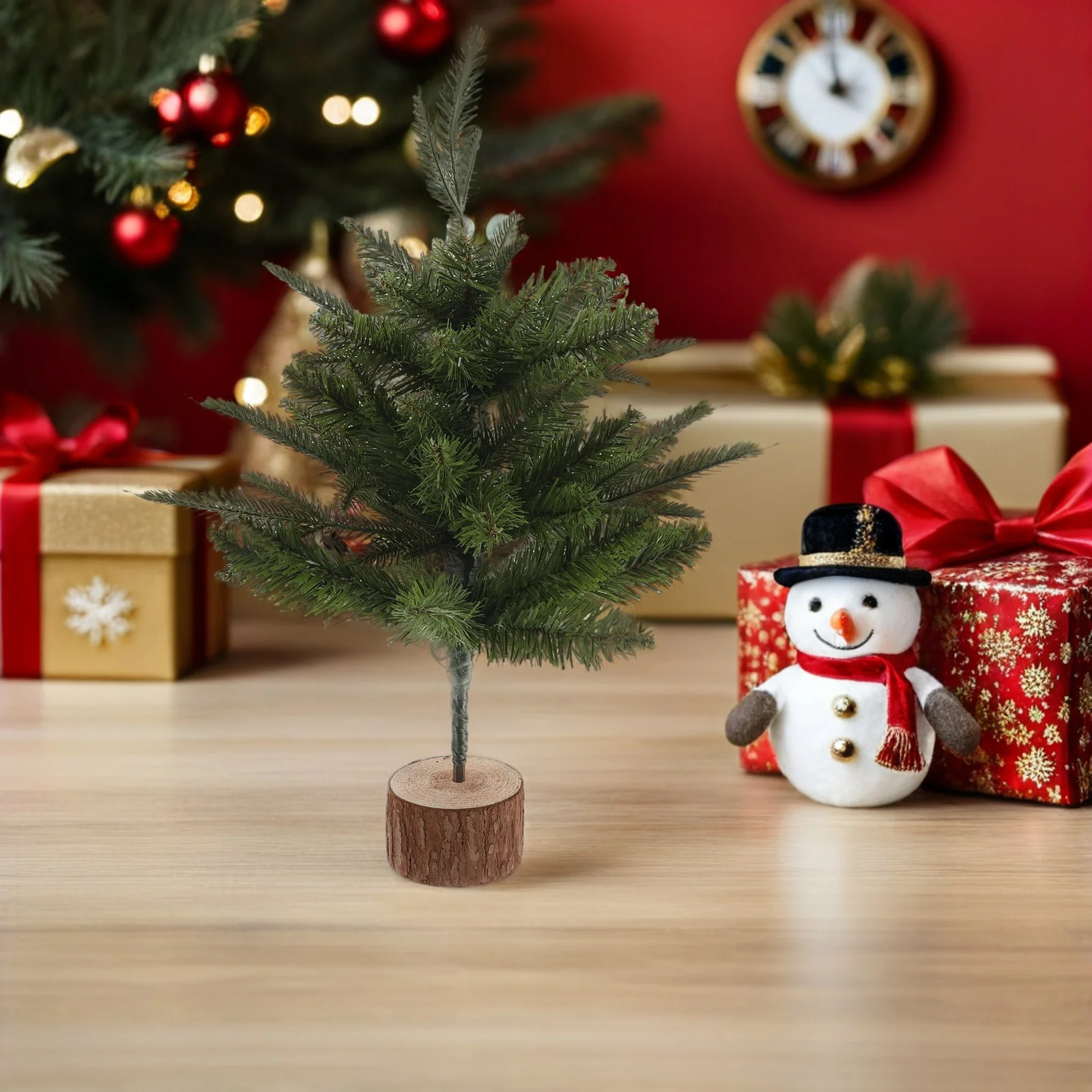 

Tabletop Holiday Christmas Centerpiece Small Xmas Tree Wood Base Pine Artificial