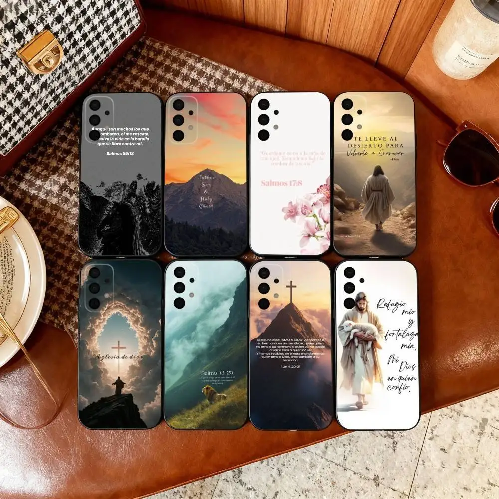 

Jesus Bible Verse Spanish Phone Case For Samsung Galaxy A73,A72,A71,A70,A53,A52,A51,Soft Silicone Black Cover