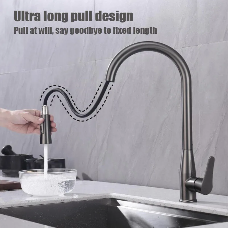 Stainless Steel Gun Gray Kitchen Wash Basin 360° Rotation Can Be Drawn Hot And Cold Faucet